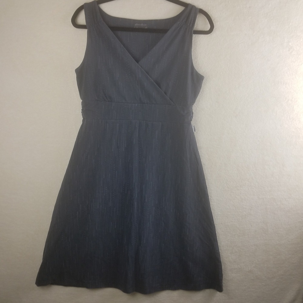 Eddie Bauer Womens Grey Dotted Stripe Faux Wrap Empire Waist‎ Knit Dress Size M